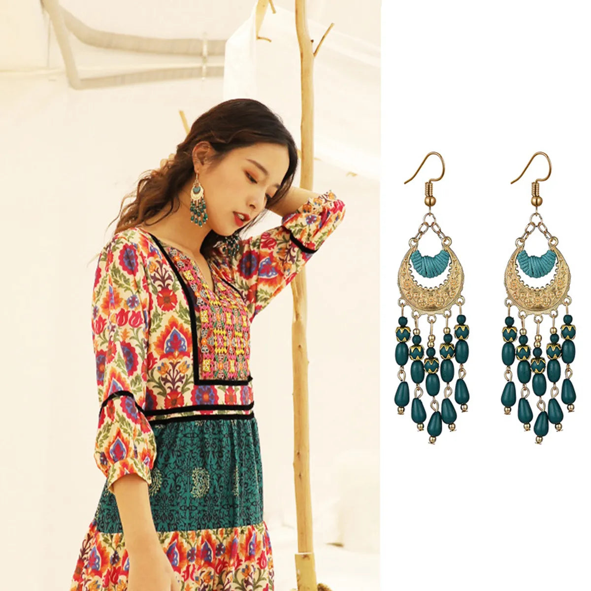 Retro Ethnic Style Geometric Alloy Glass Plating Women's Drop Earrings