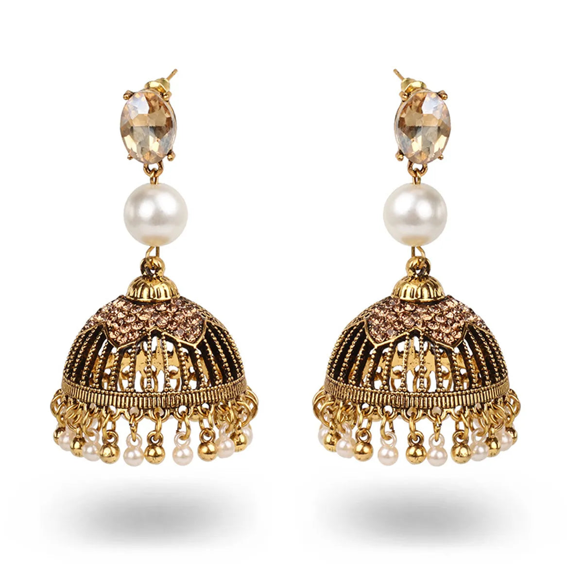 Retro Ethnic Style Geometric Alloy Plating Inlay Crystal Women's Drop Earrings