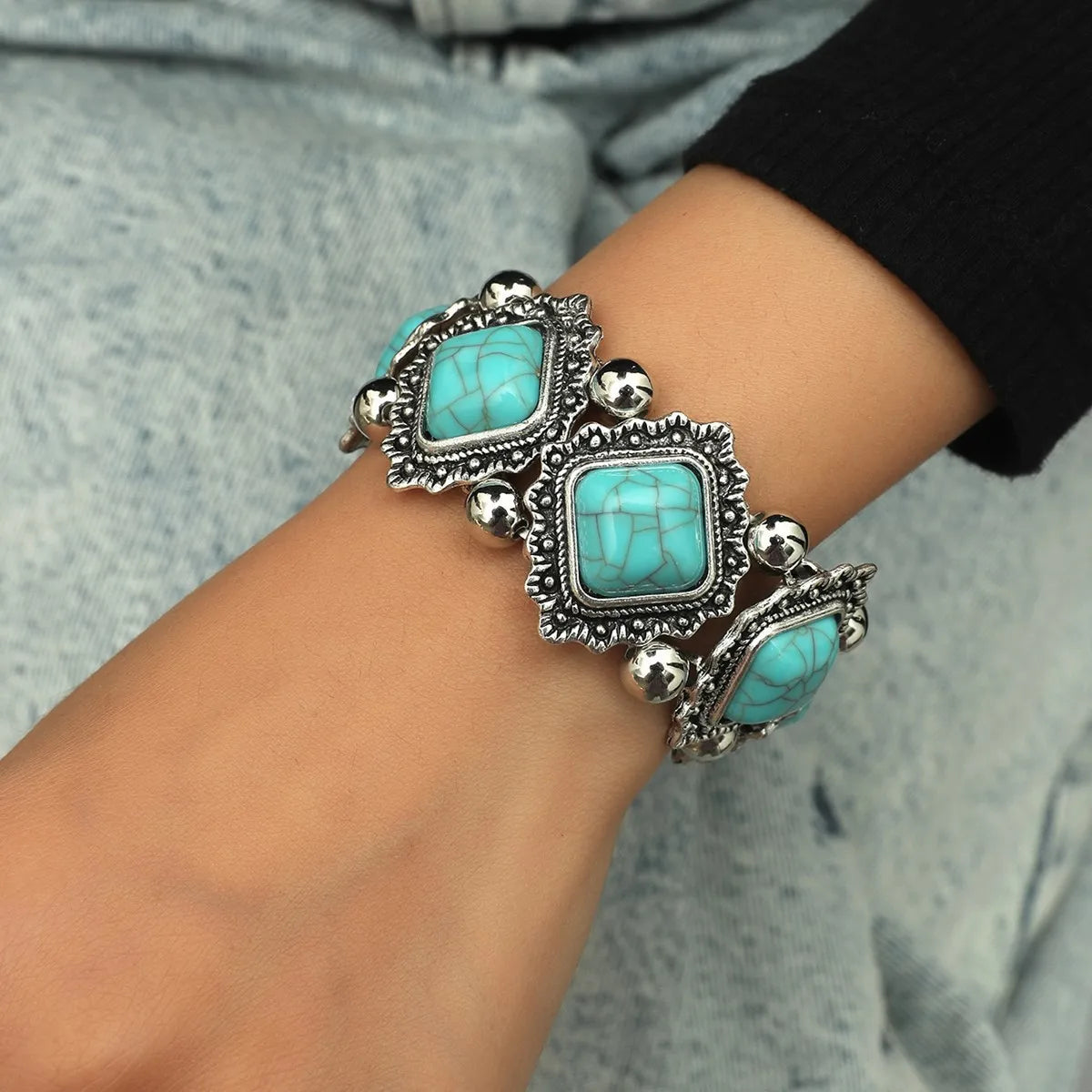 Retro Ethnic Style Geometric Alloy Plating Inlay Resin Women'S Bracelets