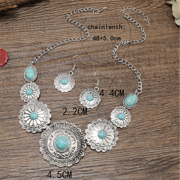 Retro Ethnic Style Geometric Alloy Plating Inlay Turquoise Women'S Earrings Necklace