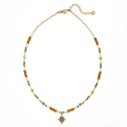 Retro Ethnic Style Geometric Beaded Natural Stone Beaded Women'S Necklace