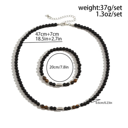 Retro Ethnic Style Geometric Glass Bead Stone Titanium Steel Beaded Men'S Bracelets Necklace