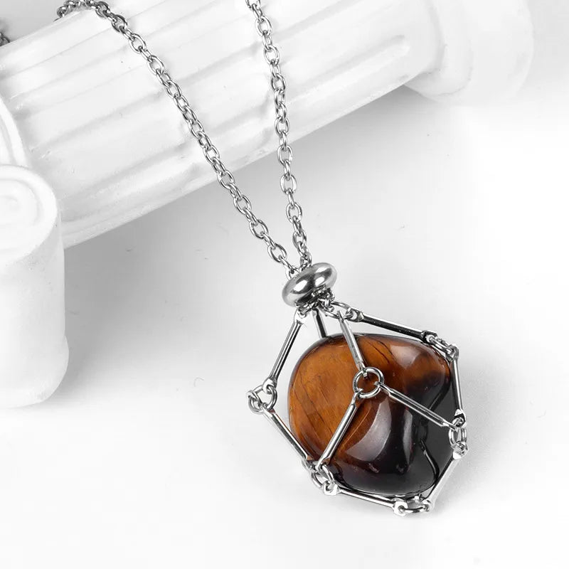 Retro Ethnic Style Geometric Stainless Steel Semi-Precious Stone Unisex Pendant Necklace