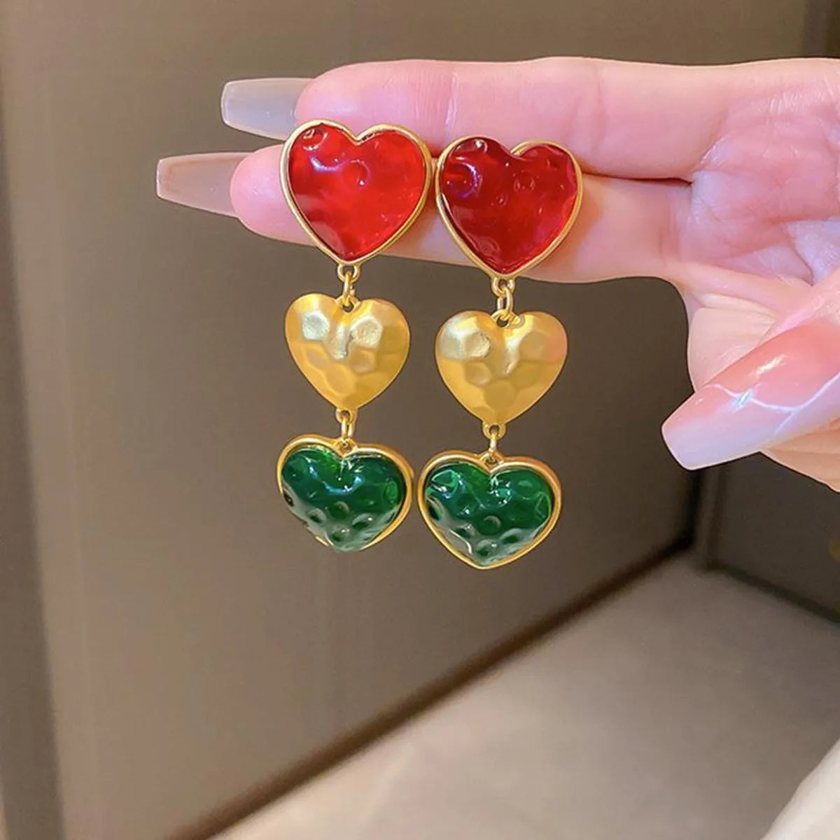 Retro Ethnic Style Heart Shape Alloy Inlay Rhinestones Women'S Drop Earrings