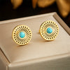 Retro Ethnic Style Hollow Turquoise Inlaid Stainless Steel Earrings Necklace Suit With Electroplating Geometric Style