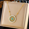 Retro Ethnic Style Hollow Turquoise Inlaid Stainless Steel Earrings Necklace Suit With Electroplating Geometric Style