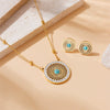 Retro Ethnic Style Hollow Turquoise Inlaid Stainless Steel Earrings Necklace Suit With Electroplating Geometric Style