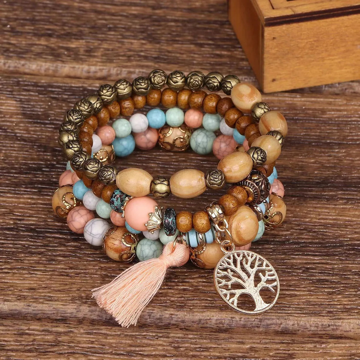 Retro Ethnic Style Life Tree Wood Unisex Bracelets