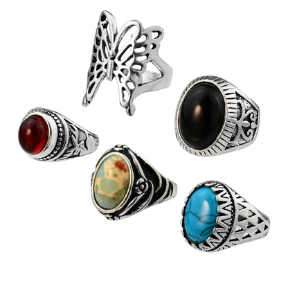 Retro Ethnic Style Oval Butterfly Alloy Plating Inlay Resin Women's Rings