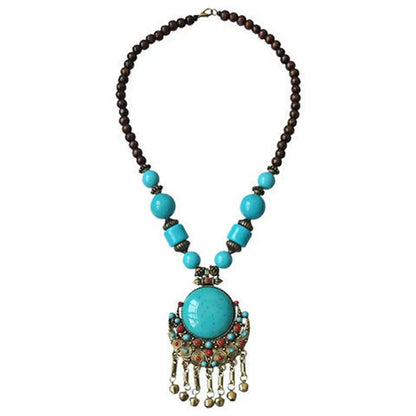 Retro Ethnic Style Round Tassel Alloy Beaded Inlay Resin Women'S Sweater Chain Long Necklace