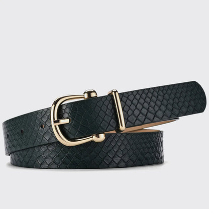 Retro Ethnic Style Solid Color Snakeskin Pu Leather Alloy Women'S Leather Belts