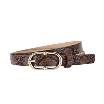 Retro Ethnic Style Solid Color Snakeskin Pu Leather Alloy Women'S Leather Belts