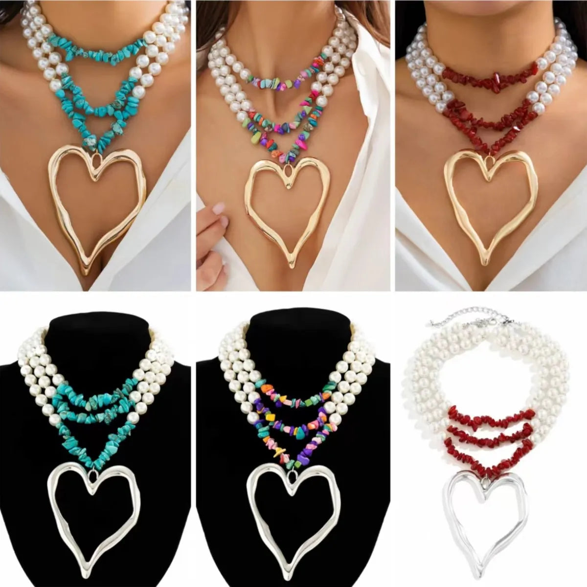 Retro Ethnic Style Star Artificial Pearl Alloy Turquoise Beaded Women'S Three Layer Necklace