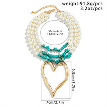 Retro Ethnic Style Star Artificial Pearl Alloy Turquoise Beaded Women'S Three Layer Necklace