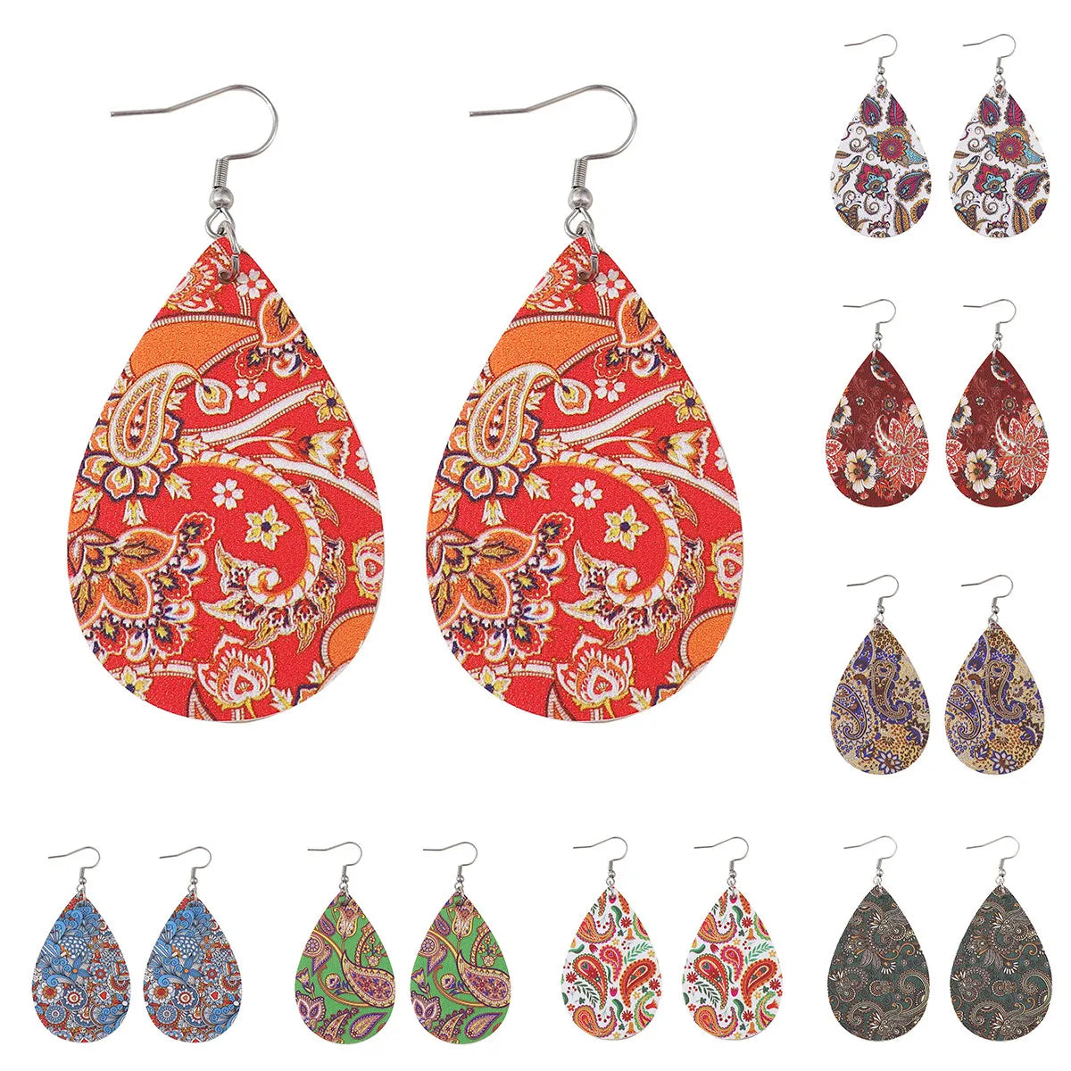 Retro Ethnic Style Water Droplets Stainless Steel Pu Leather Women's Drop Earrings