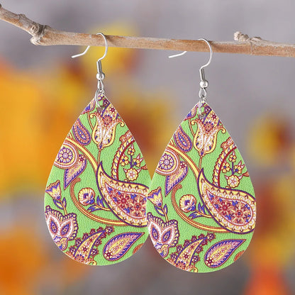 Retro Ethnic Style Water Droplets Stainless Steel Pu Leather Women's Drop Earrings