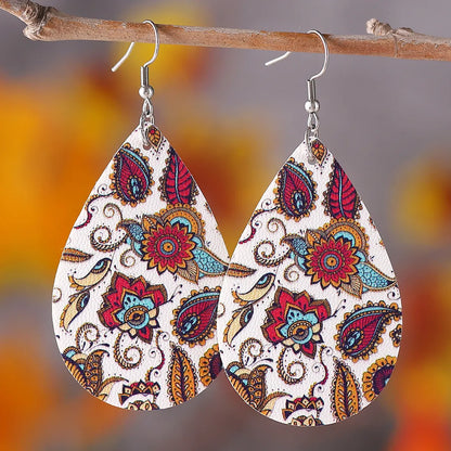 Retro Ethnic Style Water Droplets Stainless Steel Pu Leather Women's Drop Earrings