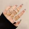 Retro European Style Alloy Ring With Gold Diamond Butterfly Pearl Hollow Geometric Design And Electroplating Treatment