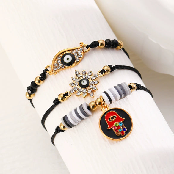 Retro Evil Eye Woven Fabric Handmade Unisex Bracelet Three Piece Suit