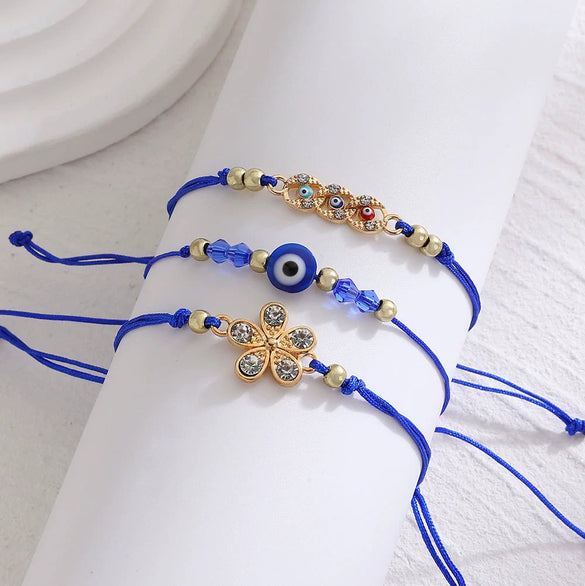 Retro Evil Eye Woven Fabric Handmade Unisex Bracelet Three Piece Suit
