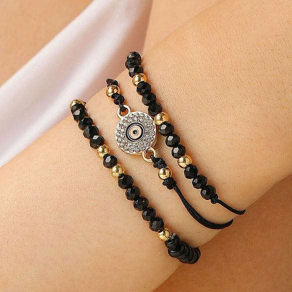 Retro Evil Eye Woven Fabric Handmade Unisex Bracelet Three Piece Suit