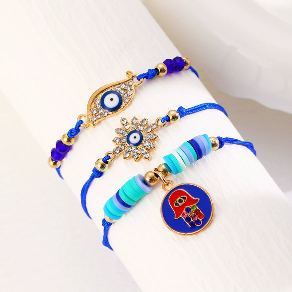 Retro Evil Eye Woven Fabric Handmade Unisex Bracelet Three Piece Suit