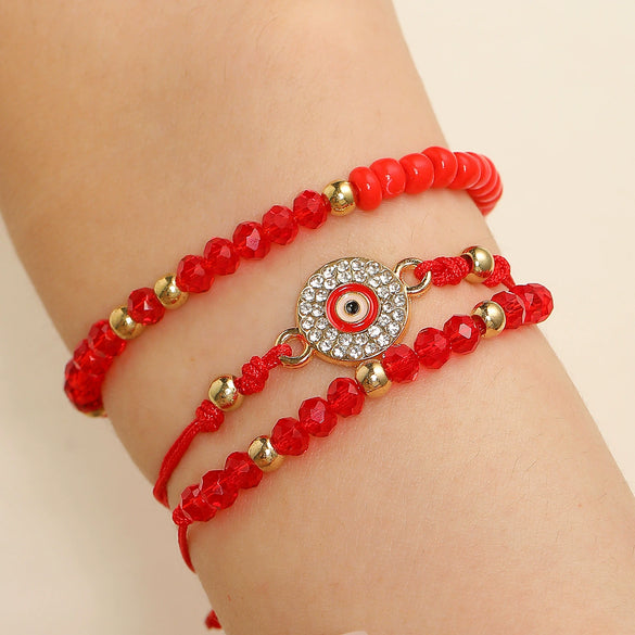 Retro Evil Eye Woven Fabric Handmade Unisex Bracelet Three Piece Suit