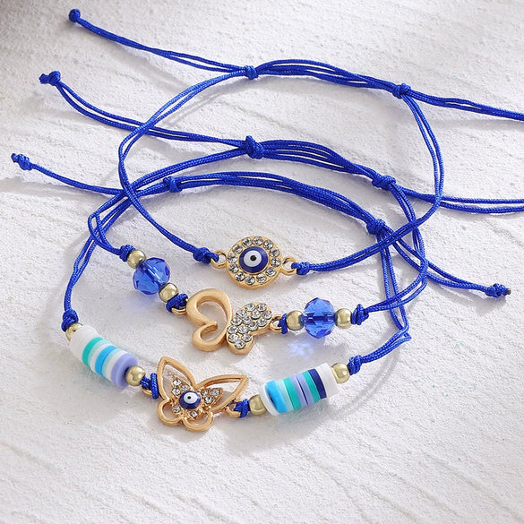 Retro Evil Eye Woven Fabric Handmade Unisex Bracelet Three Piece Suit