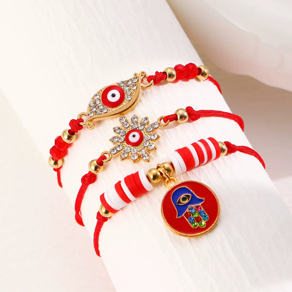 Retro Evil Eye Woven Fabric Handmade Unisex Bracelet Three Piece Suit