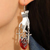 Retro Exaggerated Alloy Earrings With Gothic Horror Skull Heart And Geometric Pattern Electroplated