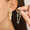 Retro Exaggerated Alloy Earrings With Gothic Horror Skull Heart And Geometric Pattern Electroplated
