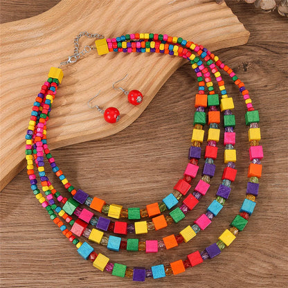 Retro Exaggerated Bohemian Round Alloy Wood Wholesale Necklace