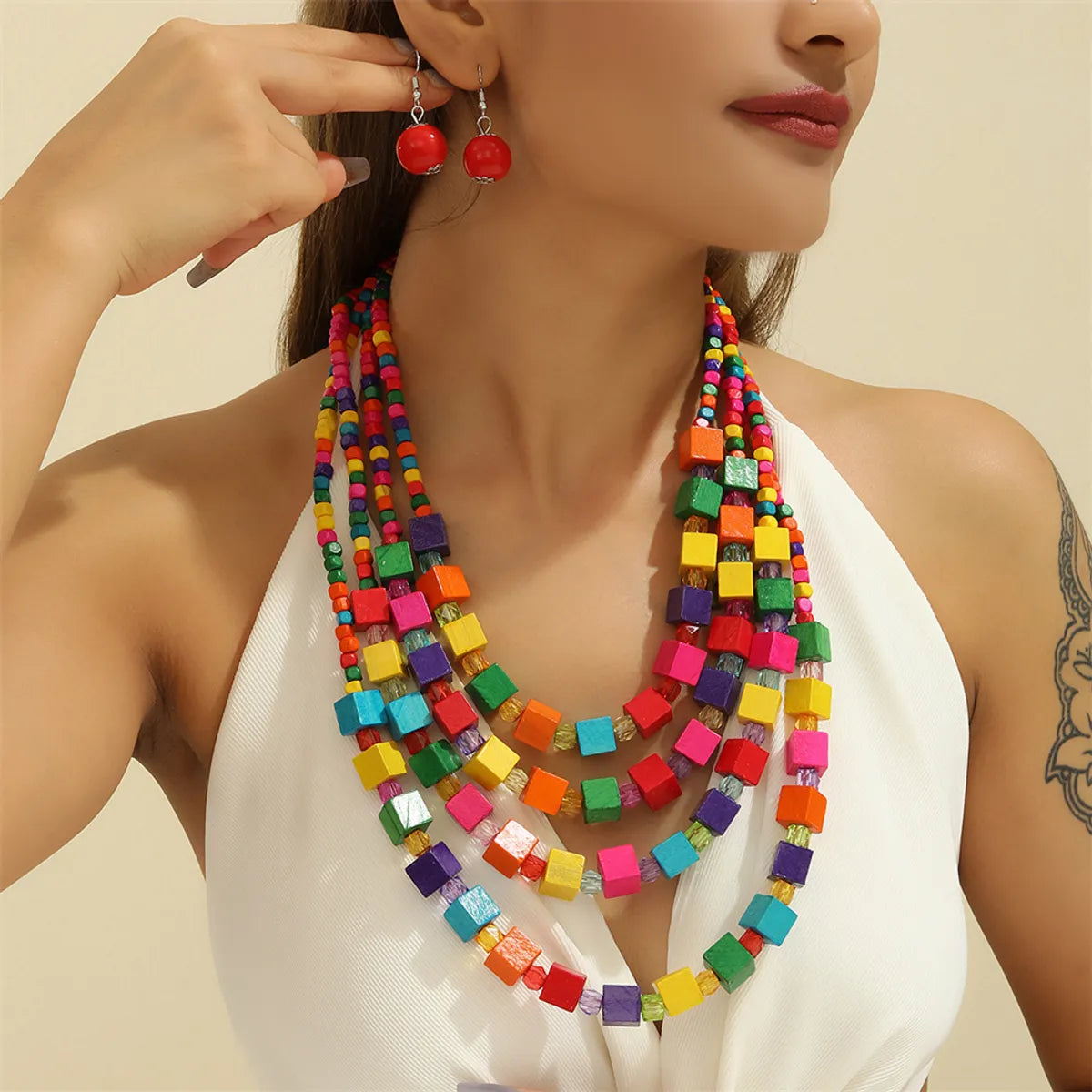 Retro Exaggerated Bohemian Round Alloy Wood Wholesale Necklace