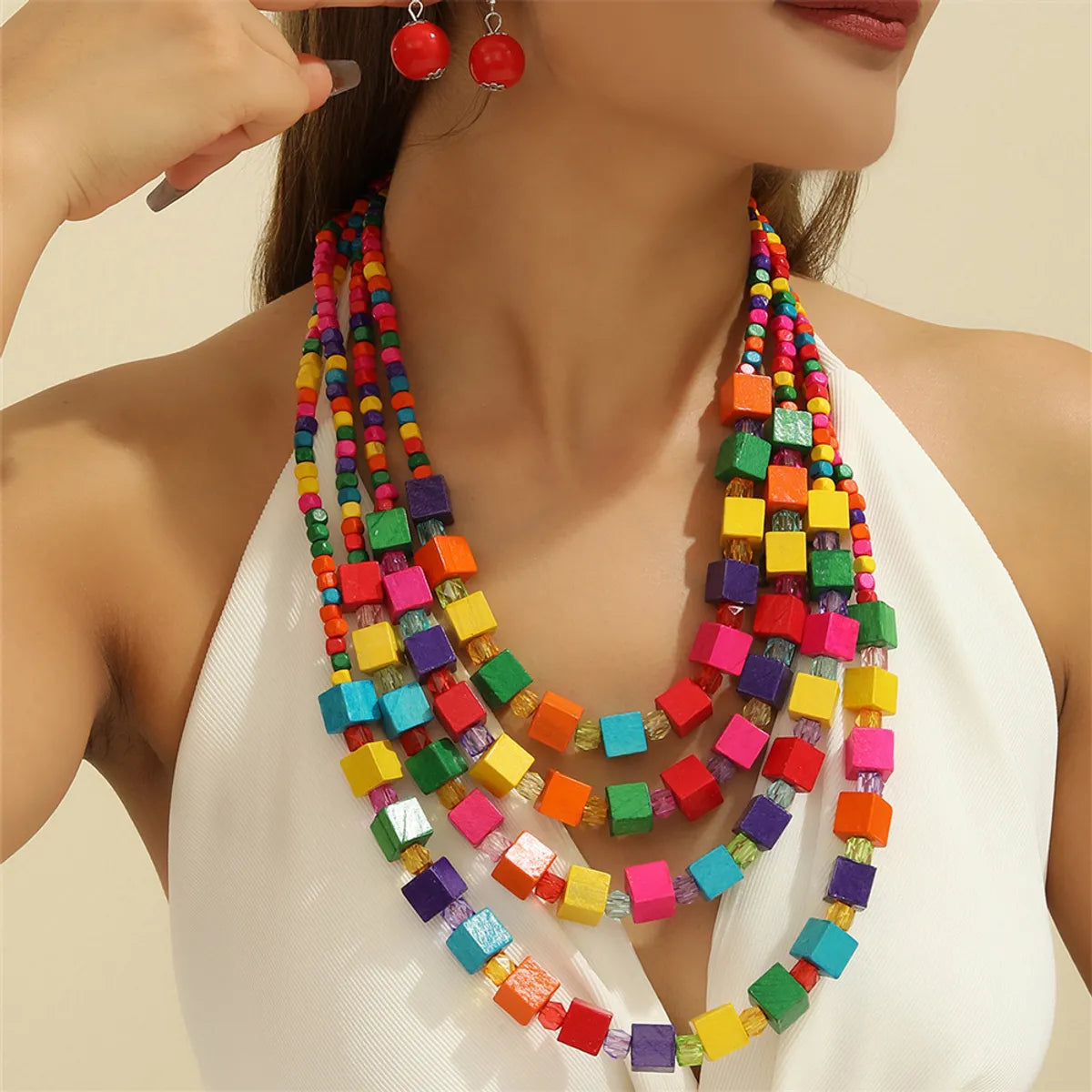 Retro Exaggerated Bohemian Round Alloy Wood Wholesale Necklace