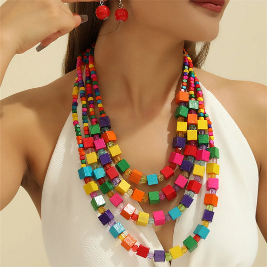 Retro Exaggerated Bohemian Round Alloy Wood Wholesale Necklace