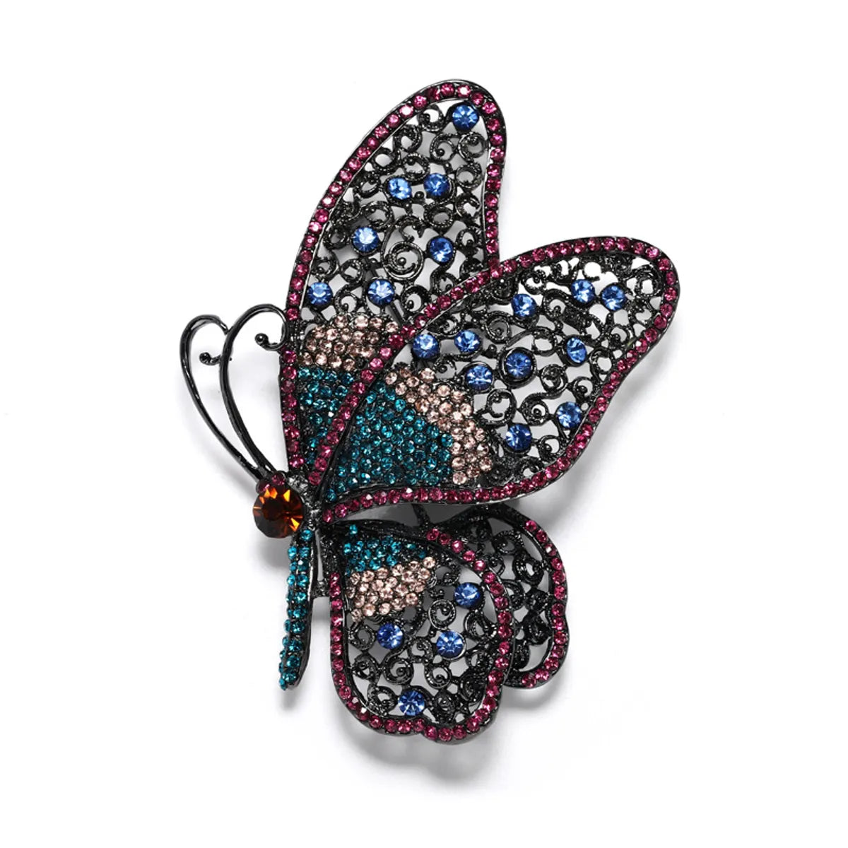 Retro Exaggerated Butterfly Alloy Plating Hollow Out Inlay Rhinestones Women'S Brooches