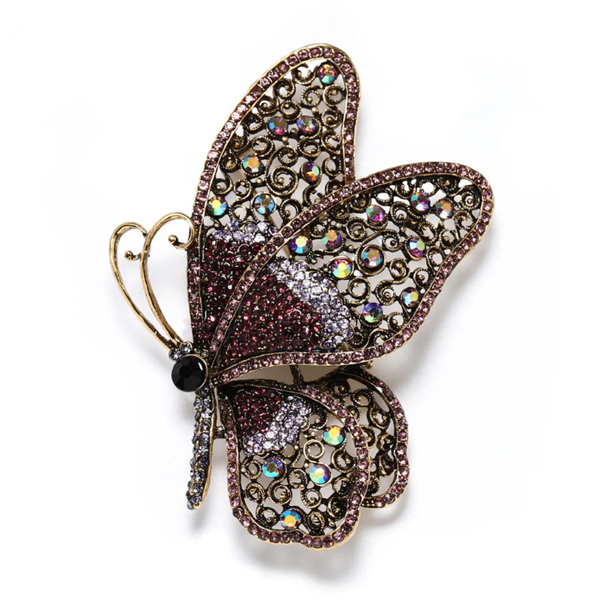 Retro Exaggerated Butterfly Alloy Plating Hollow Out Inlay Rhinestones Women'S Brooches