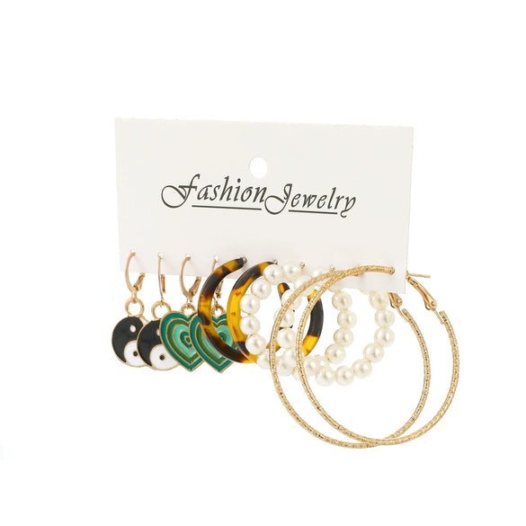 Retro Exaggerated Butterfly Pearl Mixed Color Acrylic Alloy Earrings Set For Women With Electroplating And Geometric Design