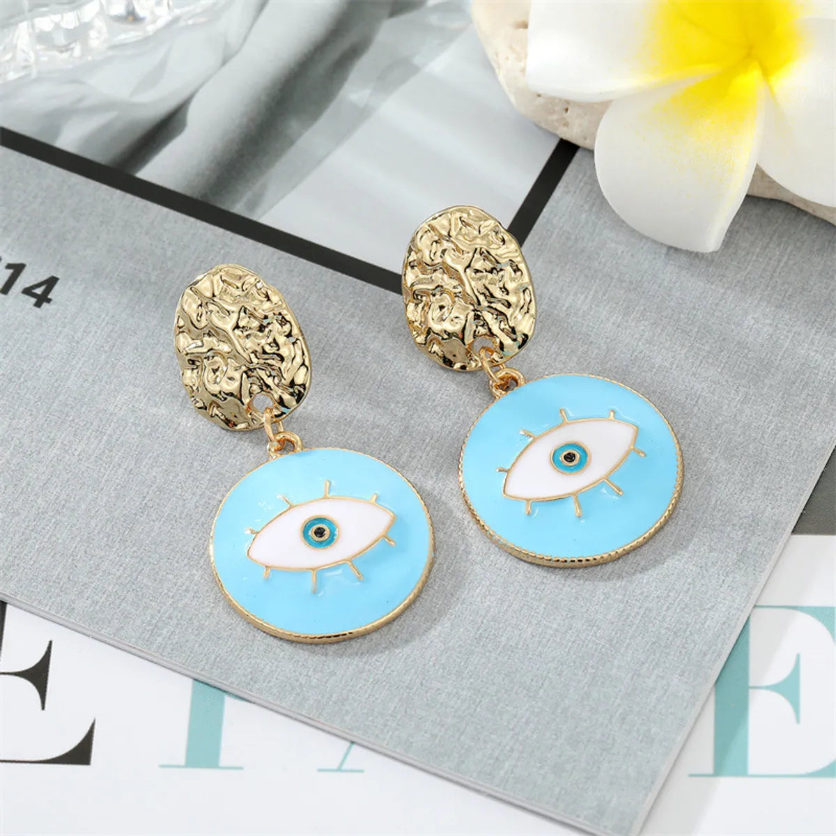 Retro Exaggerated Colorful Dripping Oil Eye Big Pendant Earrings