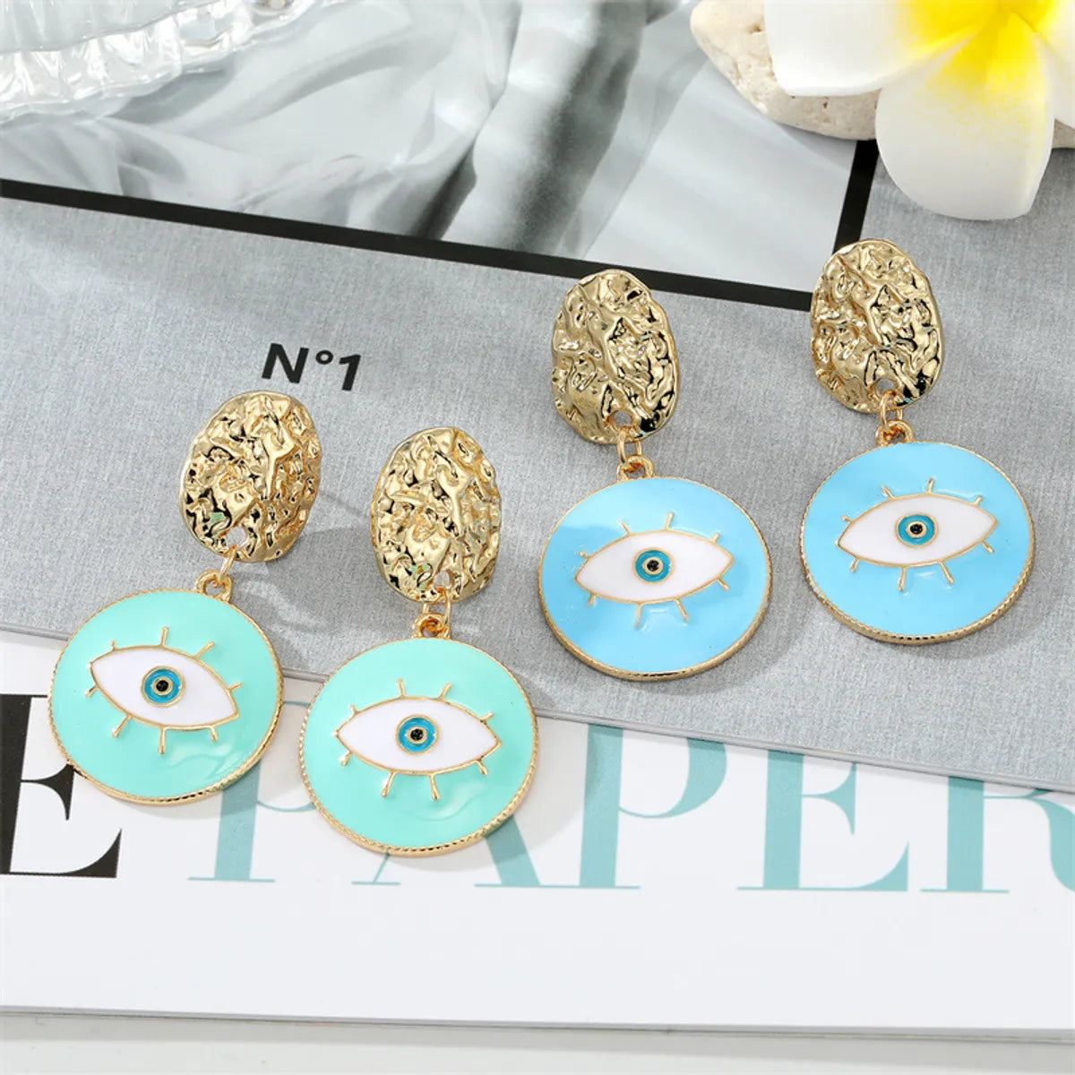 Retro Exaggerated Colorful Dripping Oil Eye Big Pendant Earrings