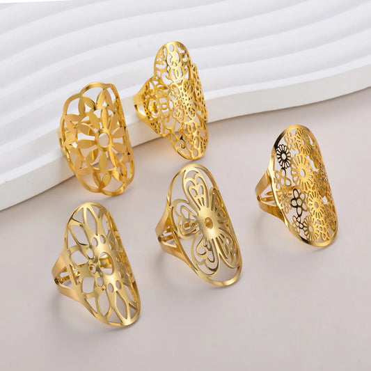 Retro Exaggerated Geometric Stainless Steel Plating Open Rings