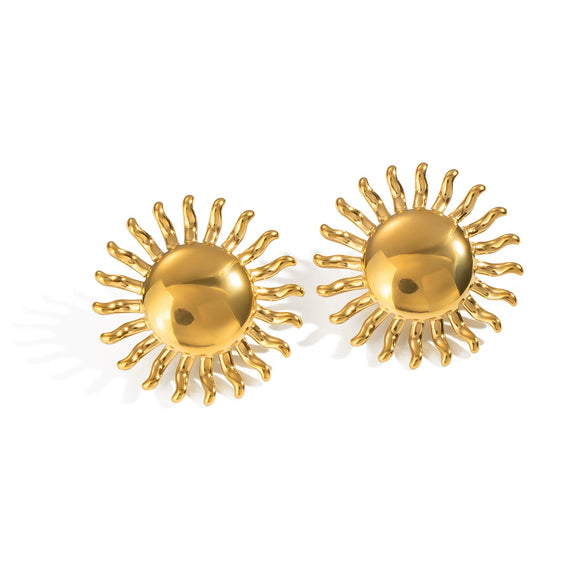 Retro Exaggerated Glossy Polished Geometric Stainless Steel Electroplated Sun Earrings For Women