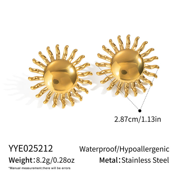 Retro Exaggerated Glossy Polished Geometric Stainless Steel Electroplated Sun Earrings For Women