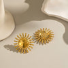 Retro Exaggerated Glossy Polished Geometric Stainless Steel Electroplated Sun Earrings For Women