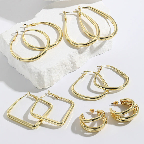 Retro Exaggerated Metal Geometric Hoop Earrings For Women With Electroplating