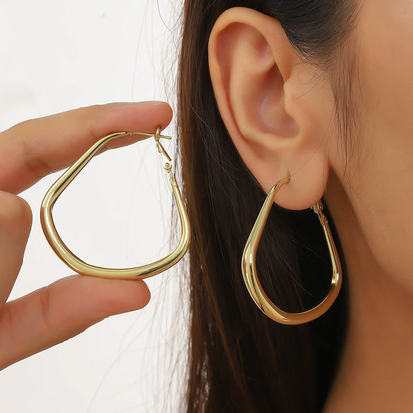 Retro Exaggerated Metal Geometric Hoop Earrings For Women With Electroplating