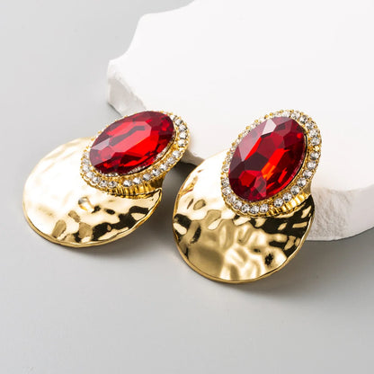 Retro Exaggerated Oval Alloy Inlay Rhinestones Gold Plated Women'S Ear Studs