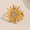 Retro Exaggerated Stainless Steel Open Ring With Geometric Zircon And 18K Gold Plated Electroplating