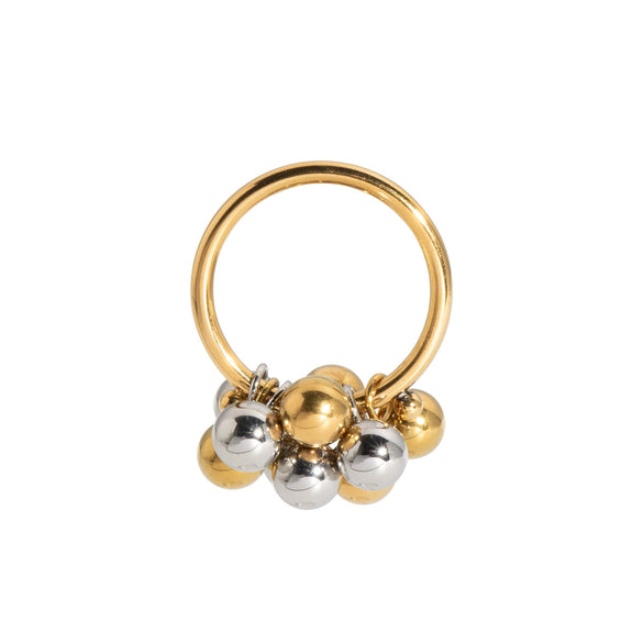 Retro Exquisite All Match Ins Design Stainless Steel Geometric Ball Ring Pvd Furnace Vacuum Real Gold Plated Unisex Adjustable Ring