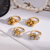 Retro Exquisite All Match Ins Design Stainless Steel Geometric Ball Ring Pvd Furnace Vacuum Real Gold Plated Unisex Adjustable Ring